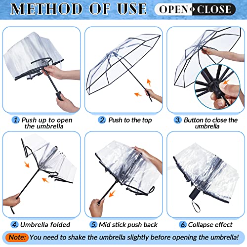 18 Pcs Clear Foldable Umbrellas Bulk Transparent Travel Umbrella Clear Umbrella Manual Open and Close Compact Folding Umbrella for Wedding Anniversary Christmas Party Favors (Black Trim)