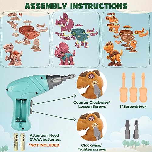Laradola Dinosaur Toys for 4 5 6 7 8 Year Old Boys, Take Apart Dinosaur Toys for Kids 3-5 5-7 STEM Construction Building Kids Toys with Electric Drill, Party Birthday Gifts (Blush Pink)