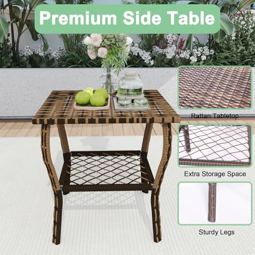 CIRMUBUY 3-Piece Patio Furniture Set,Outdoor Rocking Chairs Set of 2, Patio Conversation Set with 2 Wicker Chairs with Rattan Coffee Table and Cushions for Garden,Porch,Backyard, Bistro (Beige)