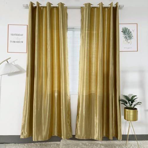 MYRU 1 Pair Semi-Blackout Gold Curtains for Living Room Bedroom Grommet Top Golden Curtains for Windows (Shiny Gold, 2 x 39 x 84 Inch)