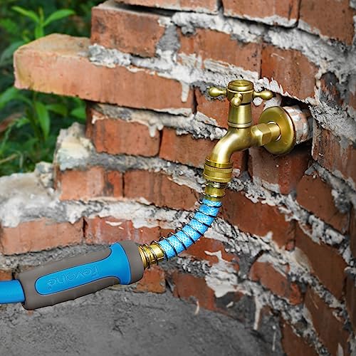 FEVONE Garden Hose Extension 5.7" Hose Extender, Fits Hoses/Pipes of All Replacement/Replaceable Parts, Short Hose Connectors with Coil Spring, Solid Brass Fittings, No Leak, 2 Pack