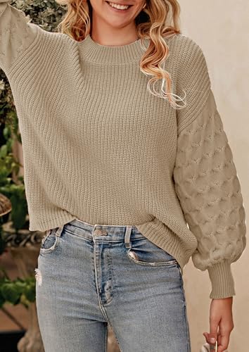 PRETTYGARDEN Women's Fall 2025 Pullover Sweater Casual Long Sleeve Loose Chunky Knit Tops Blouse Winter Fashion Clothing (White,Medium)