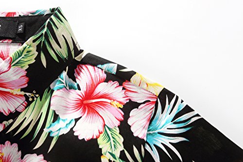 SSLR Women Floral Blouses Casual Button Down Shirts Short Sleeve Hawaiian Shirts for Women (Medium, Black Red)