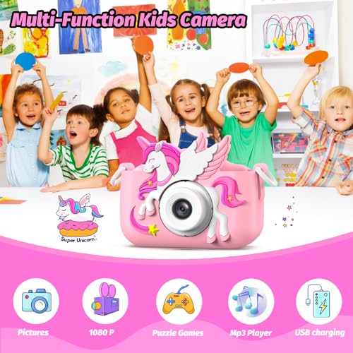 Dinosaur Kids Camera for Boys Girls, Toddler Digital Selfie Camera with Cute Protective Cover and 32G SD Card, Christmas Birthday Gifts Toys for 3 4 5 6 7 8 9 10 11 12 Years Old Little Girls and Boys