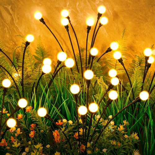 ASMAD Solar Garden Lights, 4 Pack 32 LED Solar Outdoor Lights, Outdoor Decorations Lights, Solar Swaying Lights, Firefly Lights for Patio Pathway Outdoor Decor, Big Bulb Solar Swaying Lights