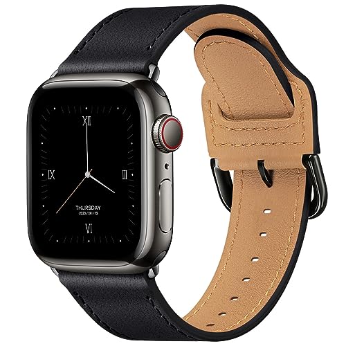 POWER PRIMACY Leather Bands Compatible with Apple Watch Band 38mm 40mm 41mm 42mm 44mm 45mm 49mm, Genuine Leather Strap Compatible for Women Men iWatch SE Ultra Series 9 8 7 6 5 4 3 (Coffee/Rosegold)