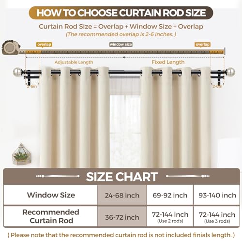 KAMANINA 1 Inch Double Curtain Rods 36 to 72 Inches(3-6 Feet) Black Curtain Rod for Windows, Telescoping Heavy Duty Drapery Rods with Crackle Glass Ends