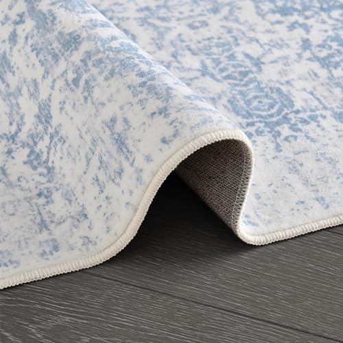 DEAXLife Washable Area Rug for Living Room - Stain Resistant Urtla Thin Rugs with Non Slip Rubber Backing - Indoor Floor Carpet for Dining Room Home Office Dorm (Blue/White, 2x3 Feet)