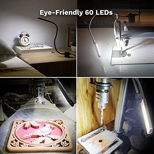 FAJ Sewing Machine Light, Magnetic, Flexible 60 LED Work Lights, Bandsaw Accessories, Scroll Saw with Extra Long Gooseneck (2 Pack) - 4 Mount Anywhere Discs Included