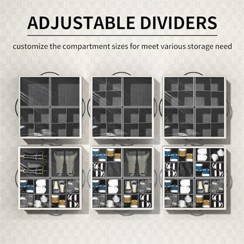 Aokeyee Shoe Organizer for Closet,Foldable Shoe Storage Organizer Box Bin w/Adjustable Dividers and Clear Cover, Fits up to 16 Pairs (Beige)
