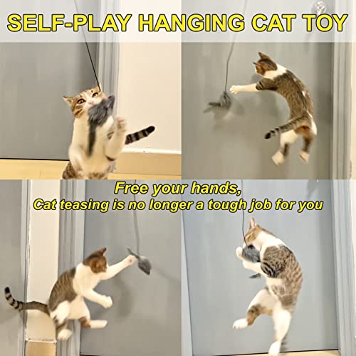 MintCat 2PCS Door Hanging Cat Toy, Interactive Cat Toys for Bored Indoor Adult Cats, Home Alone Cat Toys Self Play, Cat Door Toy with Adhesive Hooks, Cat Exercise Stimulation Kitten Toys with Mouse