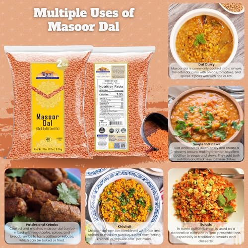 Rani Masoor Dal (Indian Red Lentils) Split Gram, 32oz (2lbs) 908g ~ All Natural | Gluten Friendly | NON-GMO | Kosher | Vegan | Indian Origin
