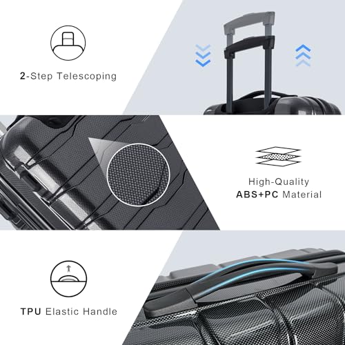Speskiste 3 Piece Luggage Set, PC+ABS Lightweight Suitcase Sets with Spinner Wheels, Hardshell Luggage Sets with TSA Lock Black (20/24/28)