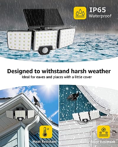 Lepro Solar Security Lights Outdoor Motion Sensor, 2 in 1 Separated and Integrated Remote Control IP65 Waterproof Solar Lights with 2 Light Modes, 3 Heads Solar Floodlight for Garden Yard Garage
