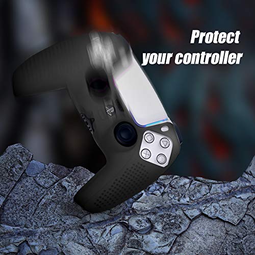 ECHZOVE PlayStation 5 Controller Cover Case, Anti-Slip Silicone Cover Skin Compatible with PS5 Dual Sense Controller with Thumb Grip Caps, Joystick Protectors and Cover Wrap Sticker - Black