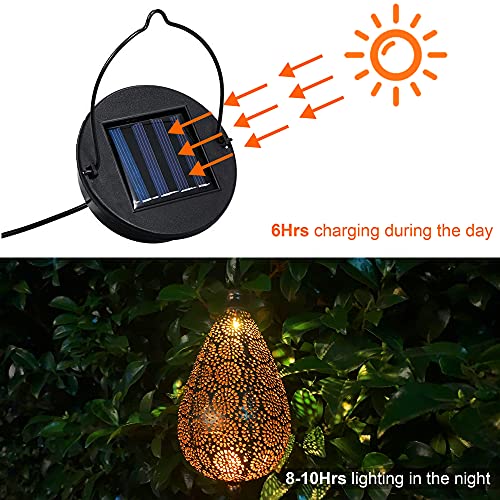 Solar Outdoor Lanterns - Set of 2 Hanging Lights, Fairy Solar Garden Party Decorative Lantern, Hexagon Lamps for Front Porch, Patio and Yard Outdoor Solar Lanterns Waterproof Hanging Garden Decor