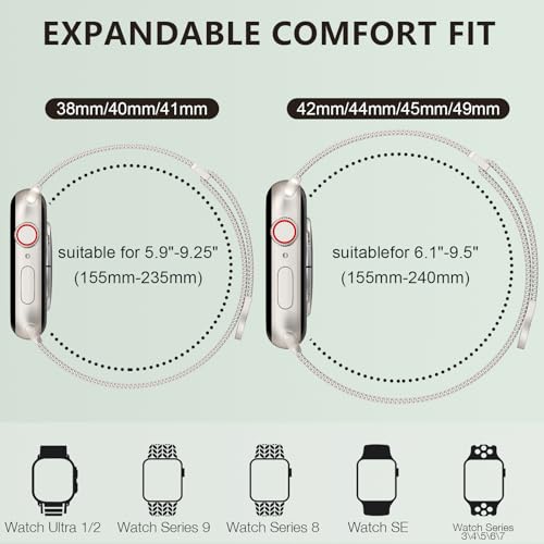 Marge Plus Compatible with Apple Watch Band Series 9, Ultra 2, SE, Ultra 8 7 6 5 4 3 2 1 38mm 40mm 41mm 42mm 44mm 45mm 49mm Women and Men, Stainless Steel Mesh Loop Magnetic Clasp Replacement for