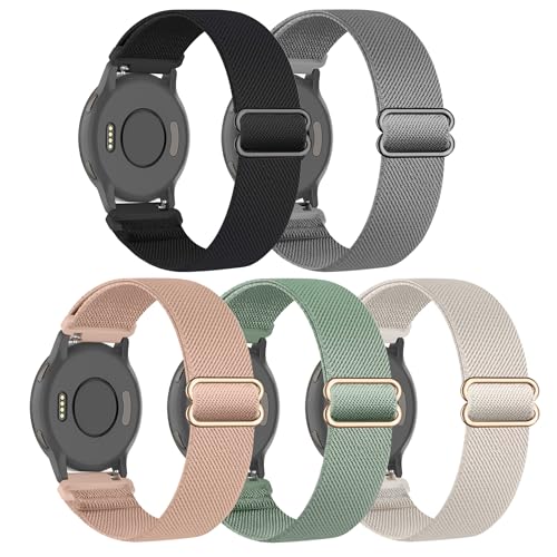 5 Pack Stretchy Nylon Watch Bands Compatible with Garmin Venu 3S/2S/Forerunner 265S,18mm Soft Elastic Fabric Adjustable Sport Strap for Garmin Vivoactive 4S/Forerunner 255S/255S Music Women Men