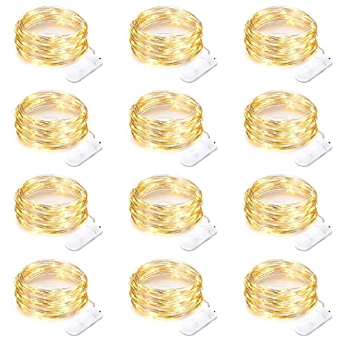12 Pack Battery Operated Fairy String Lights 7 Feet 20 Led Waterproof Silver Wire Firefly Starry Moon Lights for Bedroom DIY Party Wedding Patio Christmas