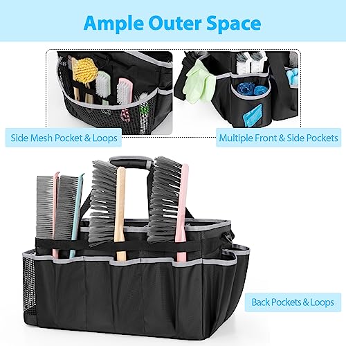 HODRANT Extra-Large Wearable Cleaning Caddy, Organizer Bag for Products, Housekeeper Tote With Pad, Handle & Divider, Car Wash Tools Bag for Detailing Supplies, Gray Edge