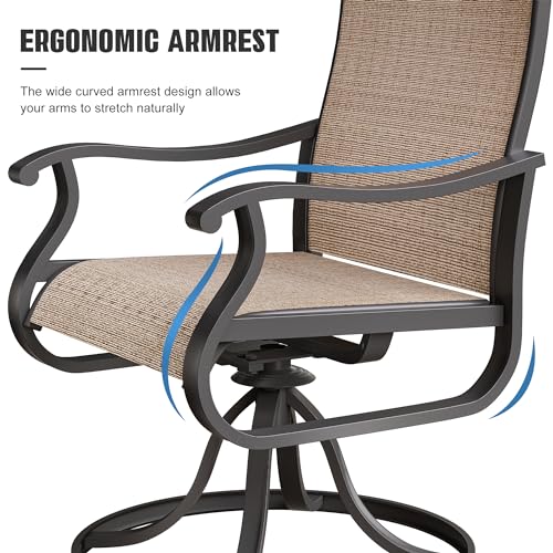 VONZOY Patio Swivel Chairs Set of 2, Outdoor Dining Chairs with High Back, All-Weather Swivel Rocker Chair for Lawn, Porch or Garden (Brown)