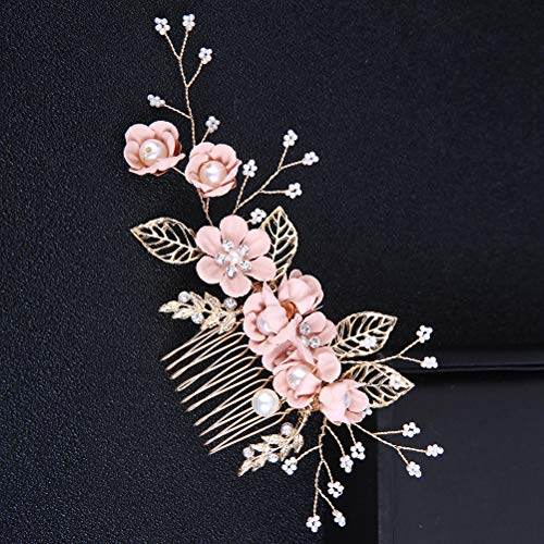 Beaupretty Hair Comb, Rhinestone Flower Clip Headdress Crystal Bridal Hair Accessories, Wedding Hair Comb, Pink, for Women, Special Occasions