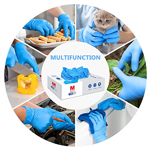 squish Disposable Gloves, Blue Vinyl Synmax Blend Exam Gloves Non Sterile, Powder Free, Latex Free - Cleaning Supplies, Kitchen and Food Safe(Pack of 100) (Blue Medium) 