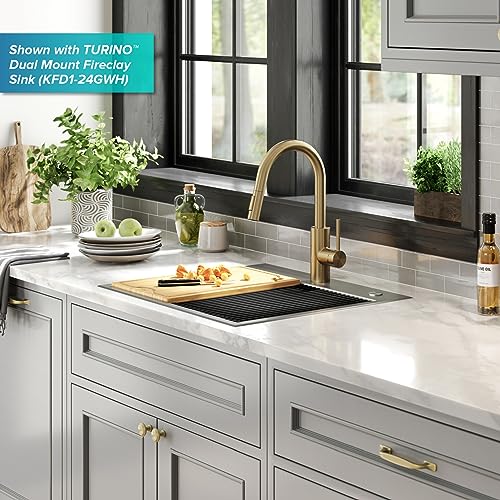 KRAUS Oletto Single Handle Pull Down Kitchen Faucet with QuickDock Top Mount Installation Assembly in Spot Free Antique Champagne Bronze, KPF-2620SFACB