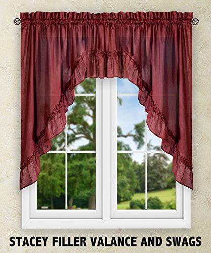 Ellis Curtain Stacey Sheer 56-by-24 Inch Tailored Tier Pair Curtains, Merlot, 56x24