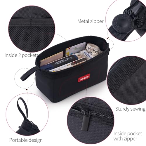 CICIMELON Multifunctional Pencil Pen Marker Case Pouch Bag Holder Small Cute Capacity for High Middle Primary School Student Aesthetic Teen Girl Boy Office Men Women Nurse Adults Portable (Black)