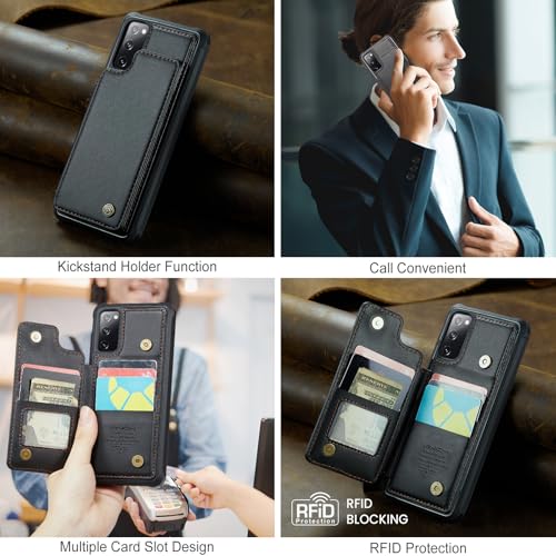 Vinich for Samsung Galaxy S20 FE Wallet Case with Card Holder, RFID Blocking Credit Slots Kickstand Shockproof Phone Cover for Women Men, Black