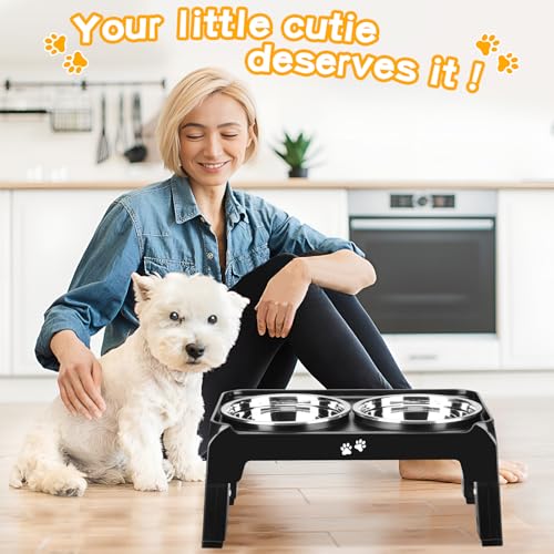 Elevated Dog Bowls for Small Medium Dogs 3 Height Adjustable Raised Dog Bowl Stand with 2 Thick 6" Stainless Steel Dog Food Bowls Non-Slip Dog Feeder Adjusts to 2.75", 6", 7.5", Black