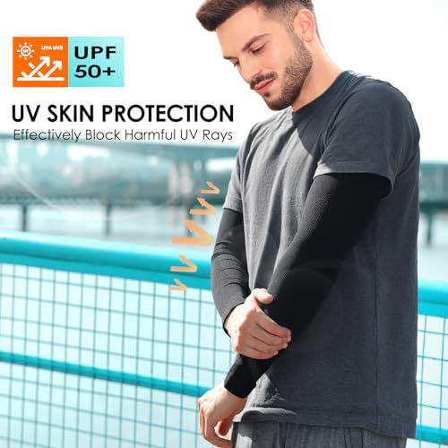RHsia 4 Pairs UV Sun Protection Arm Sleeves for Men Women, Compression Cooling Sun Sleeves - Sports - Workouts - Tattoo Cover Up - UPF 50