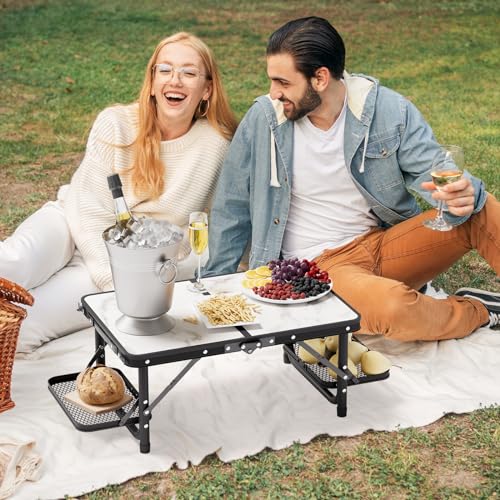 Titanker Folding Camping Table Small 2ft, Small Folding Table Portable with 50% Extra Space, Folding Picnic Table, Portable Beach Table, Camping Essentials, Aluminum Light & Solid, Silver