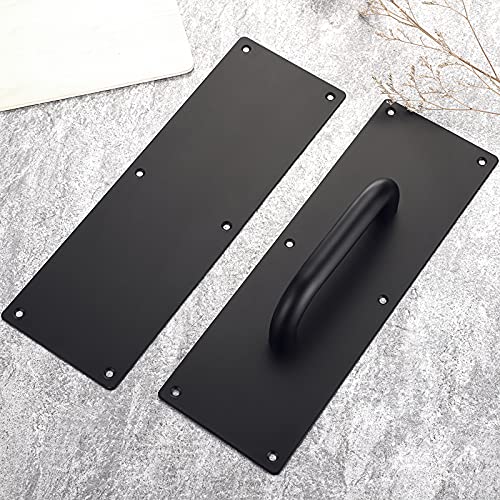Sumnacon 2 Sets 12 Inch Stainess Steel Door Handles - Sturdy Door Pull Push Plates with Screws,Solid Pull Push Handles for Home Office Public, Black