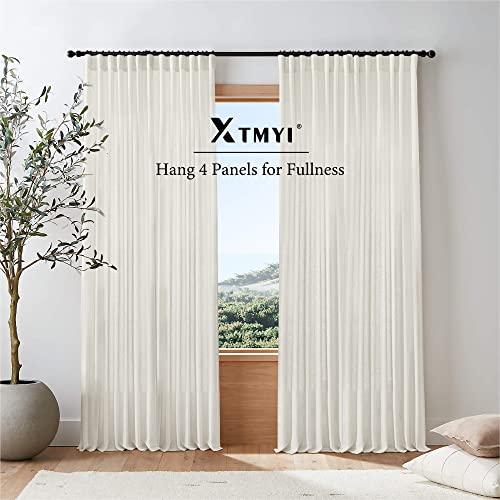 XTMYI 95 Inch Length Curtains 2 Panels Set Back Tab Linen Window Sheer Curtain Drapes for Living Room Bedroom,50x95 in Long,Cream(Ivory/Off White)