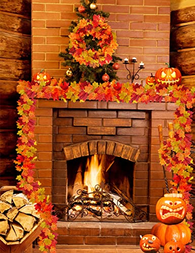 wohohoho 6 Packs Fall Garland Maple Leaf, 5.9Ft/Pieces Fall Leaves Garland 7 Maple Leaves Hanging Vines for Autumn Decor Halloween Thanksgiving Christmas Indoor Outdoor Decorations
