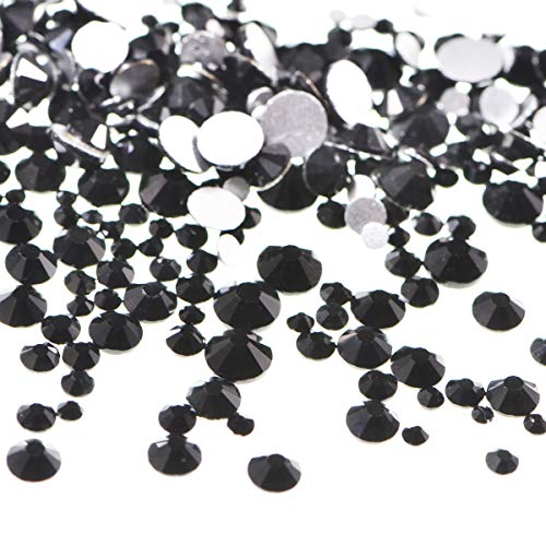 LPBeads 3456 Pieces Nail Crystals AB Nail Art Rhinestones Round Beads Flatback Glass Charms Gems Stones, 6 Sizes for Nails Decoration Makeup Clothes Shoes (Mix SS3 4 5 6 8 10, Black)