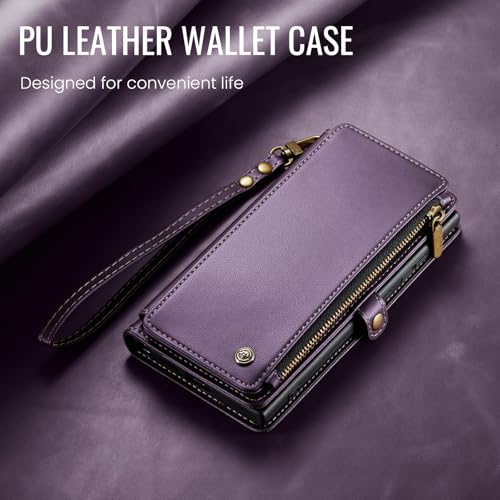 Defencase Compatible with Samsung Galaxy S23 Ultra Case Wallet with RFID Blocking Card Holder for Women Men, PU Leather Magnetic Snap Flip Zipper Strap Phone Case Fit for Galaxy S23 Ultra 5G, Purple