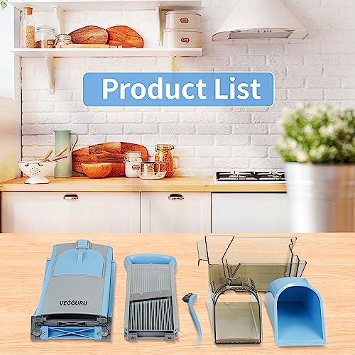 VEGGURU Safer Mandoline Food Slicer, Thickness Adjustable Vegetable Chopper, Onion Chopper Potato Slicer Tomato Cutter Dicer, Multifunctional Kithcen Food Fruit Chopper