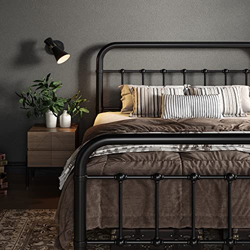 Allewie Full Size Metal Platform Bed Frame with Victorian Style Wrought Iron-Art Headboard/Footboard, No Box Spring Required,Black