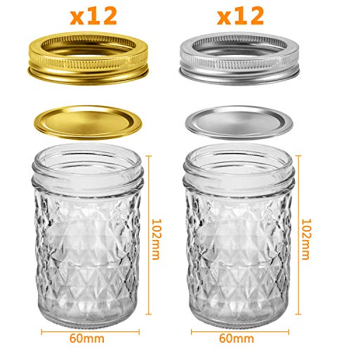 SPANLA Mason Jars 8 oz, 24 Pack Canning Jars 8 oz Half Pint Glass jars with Regular Lids and Bands, Small Mason Jars with Lids Ideal for Jelly Jam Honey Wedding Favors Shower Favors Food