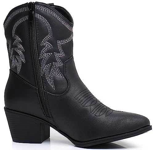 GLOBALWIN Women's Mid Calf Black Cowboy Boots The Western Fashion Cowgirl Boots For Women Low Heel Size 11M