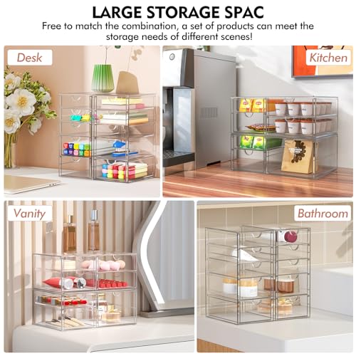 SNSLXH Makeup Organizer,16 Drawers Acrylic Clear Drawer Organizer, Clear Makeup Organizer, Plastic Storage Drawers for Vanity, Bathroom, Closet, Desk