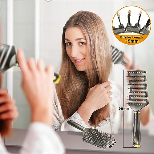 SHINLEA Vented Detangle Hair Brush | Curved Detangling Brush for Blow Drying Curly Thick Hair | Elastic Anti-Tangle Detangler Hairbrush | Professional for Wet & Dry