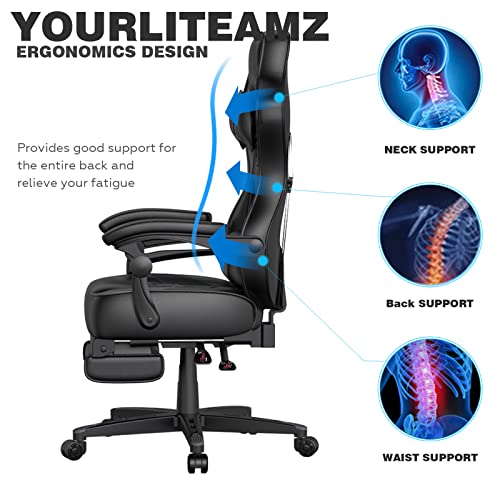 ARTETHYS Gaming Chair for Adults Ergonomic Racing Style High Back Computer Chair with Footrest Headrest and Lumbar Support PU Leather 90-150 Degree Tilt
