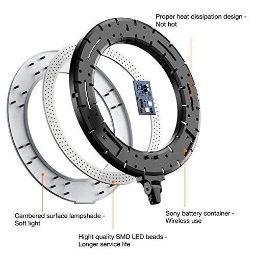 Inkeltech Ring Light - 18 inch 60 W Dimmable LED Ring Light Kit with Stand - Adjustable 3000-6000 K Color Temperature Lighting for Vlog, Makeup, YouTube, Camera, Photo, Video - Control with Remote