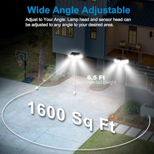 AmeriTop Solar Lights Outdoor, 2 Pack LED High Brightness Cordless Solar Motion Sensor Lights; 4 Adjustable Heads, 320ยฐ Wide Angle Illumination, IP65 Waterproof, Security LED Wall Light(Daylight)