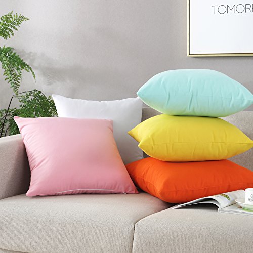 TAOSON Set of 2 Home Decorative 100% Cotton Canvas Square Throw Pillow Covers Cushion Case Solid Pillowcase with Hidden Zipper Closure Multiple Colors White 24 x 24 Inches 60x60cm