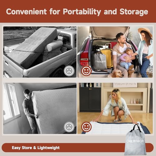 CHERIMOR Twin Air Mattress with Built in Pump and Quilted Mattress Topper, 20" Comfort Blow Up Mattress, Portable Inflatable Mattress with Carry Bag, 2-Min Inflation Air Bed for Guest, Home & Camping